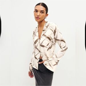 Reformation Cream and Brown Button Down Shirt
